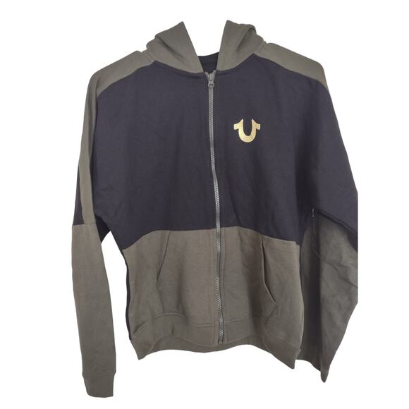 Women's NWOT True Religion Zip Up Hoodie Medium Spellout Streetwear Casual - Picture 1 of 8
